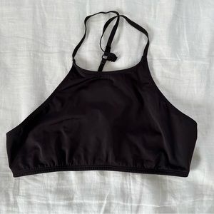 Women’s black high-neck strappy bikini swimsuit top
